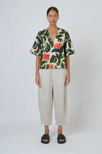 Naturals Tuileries Linen Top in Olive Green, Orange and Cream