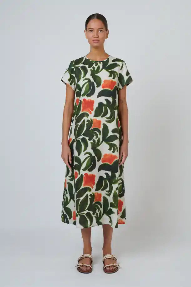 Naturals Tuileries Linen Dress in Cream, Orange and Khaki