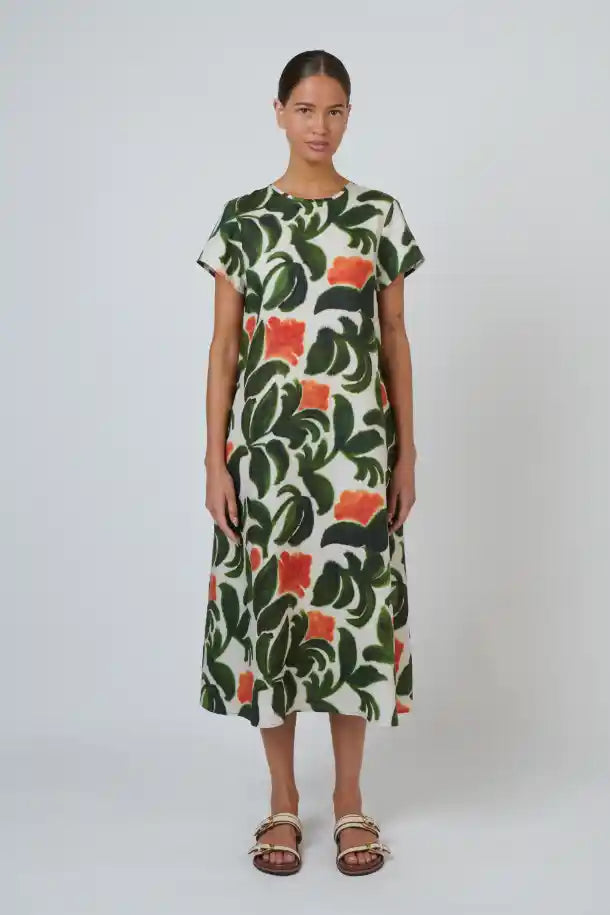 Naturals Tuileries Linen Dress in Cream, Orange and Khaki