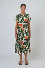 Naturals Tuileries Linen Dress in Cream, Orange and Khaki