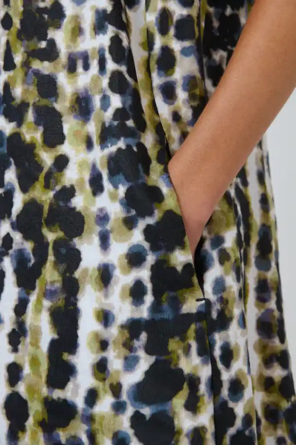 Naturals Lichen Linen Dress in Olive, Black, Blues and Cream