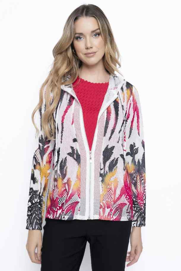 Picadilly Canada Hooded Zip Front Jacket in Cerise Multi