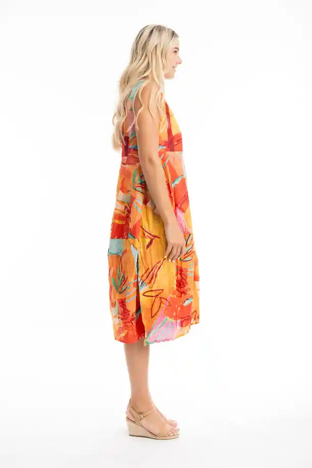 Orientique Sleeveless Bubble Dress in Orange Print