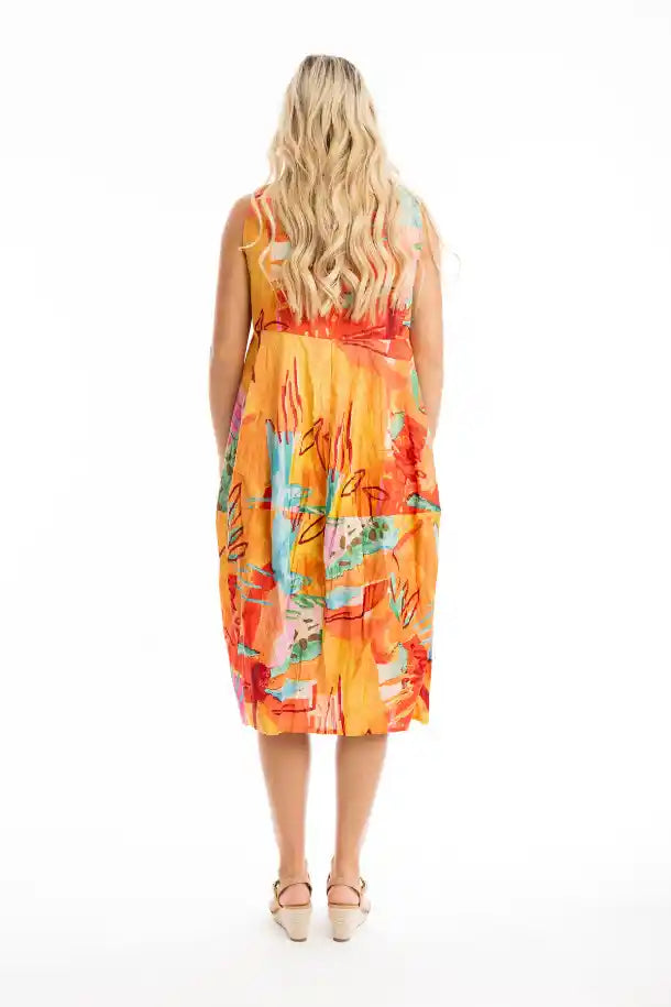 Orientique Sleeveless Bubble Dress in Orange Print