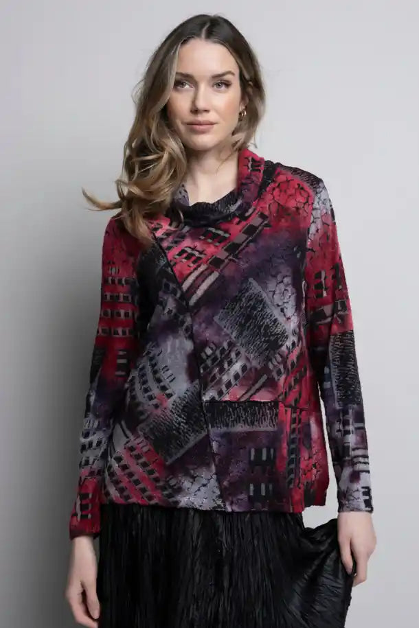 Picadilly Cowl Neck Top in Sangria Multi