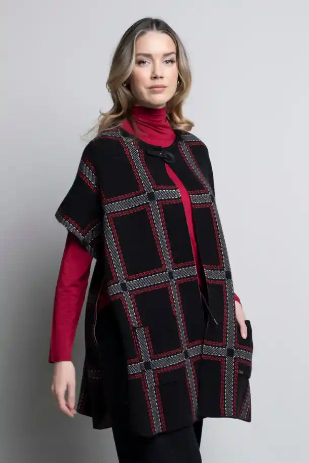 Picadilly Plaid Cape in Sangria Multi