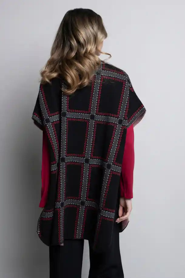 Picadilly Plaid Cape in Sangria Multi