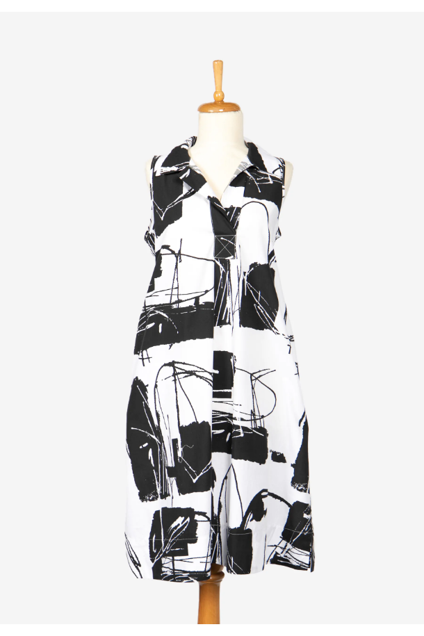 Luukaa Sleeveless Dress in Black and White Print