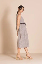 Megan Salmon Candy Stripe Molly Slip Dress in Black and Cream Stripes