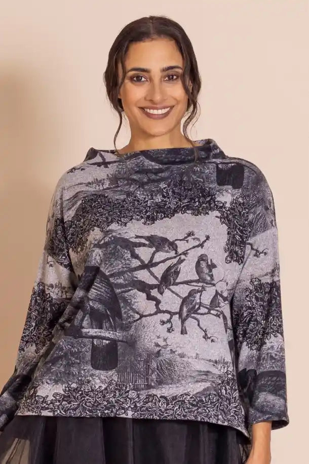 Megan Salmon Parrot Knit Box Jumper in Parrot Print