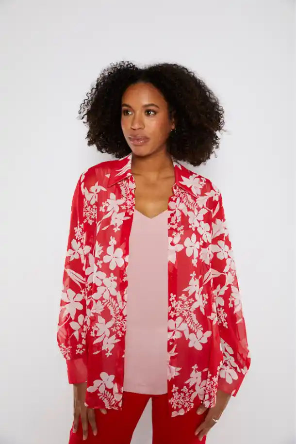 Philosophy Hyacinth Long Sleeve Swing Shirt in Astrid Red