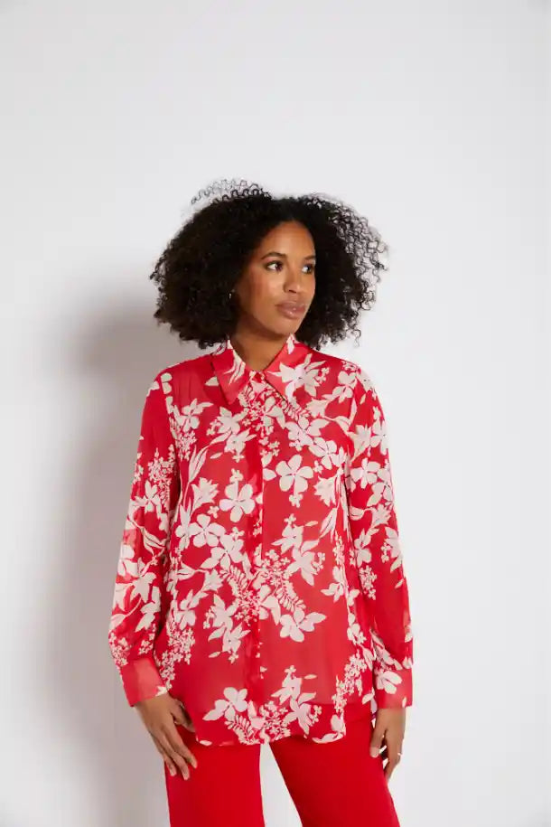 Philosophy Hyacinth Long Sleeve Swing Shirt in Astrid Red