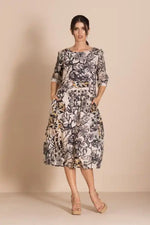 Megan Salmon Rosencrantz Romance Dress in Black, Greys, Beige and Tan