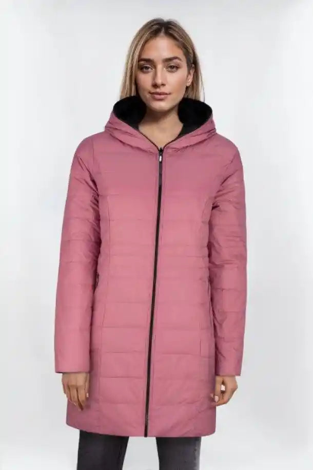 Sabena Reversible ¾ Length Down Jacket in Rose and Black