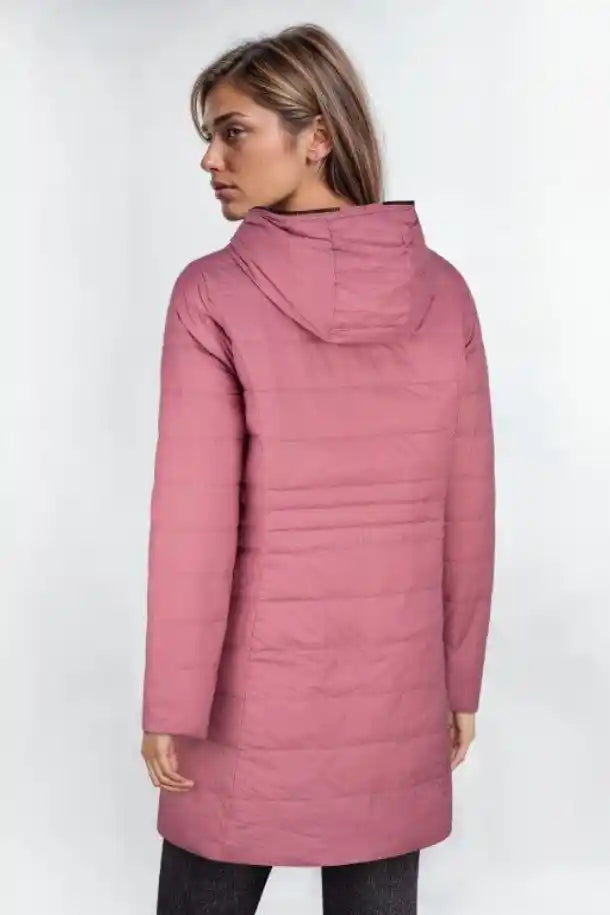 Sabena Reversible ¾ Length Down Jacket in Rose and Black
