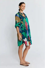 Lulalife Jungle Fever Tuck Dress in Navy