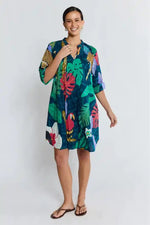 Lulalife Jungle Fever Tuck Dress in Navy