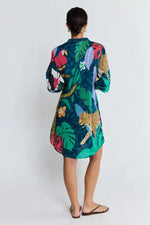 Lulalife Jungle Fever Tuck Dress in Navy