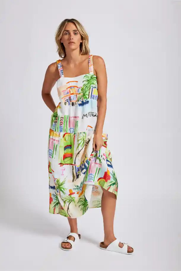 Wear Colour Linen Tiered Dress in Motel Print