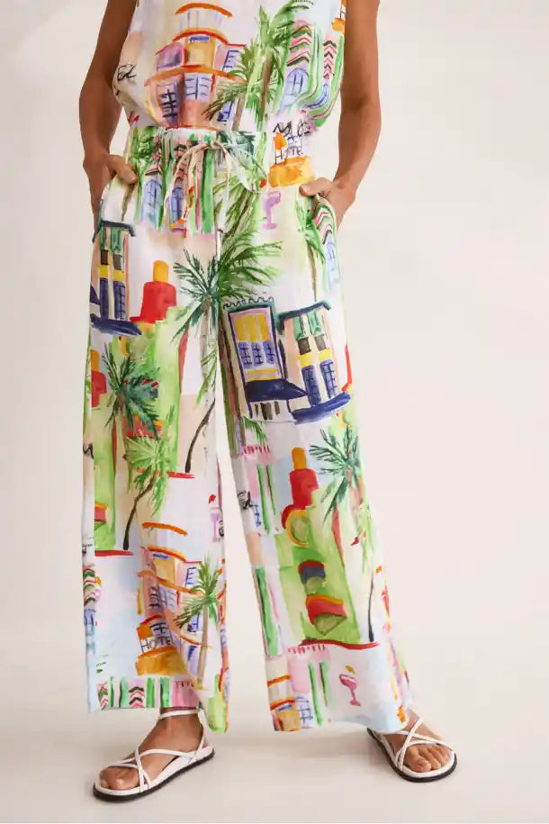 Wear Colour Wide Leg Linen Pant in Motel Print