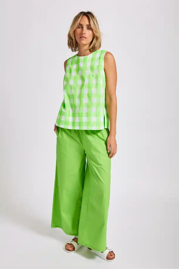 Wear Colour Wide Leg Drawstring Pant in Key Lime