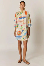 Rubyyaya Tropea Shirtmaker Dress in Holiday Motif Print